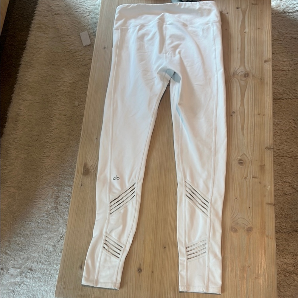 Alo White Leggings Stripe mesh detail athletic yoga pants high waisted multi - Picture 5 of 7